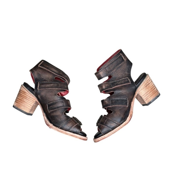 Freebird by Steven Quail Sandal Brown Distressed Leather Buckle Heel Gladiator 6 - Picture 2 of 9